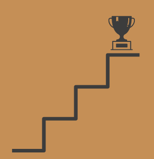 Grafik der viser eksponering som en trappe, med en pokal for enden, når man har nået sit mål.